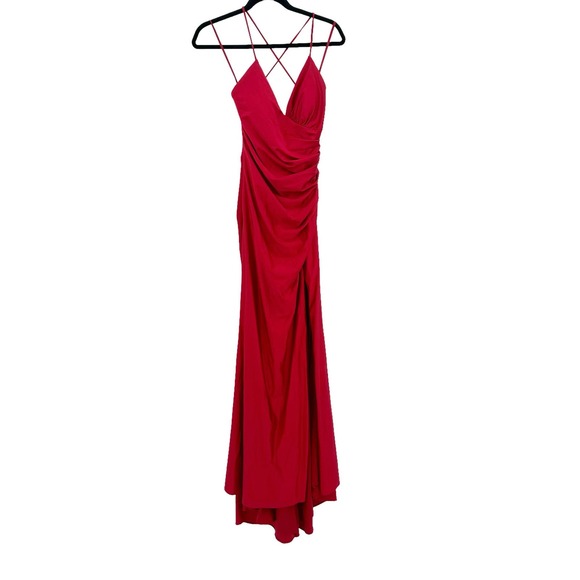 XSCAPE Stretch Satin Strappy Side-gathered High-slit Dress In Red Size 6 NWOT - Picture 7 of 11